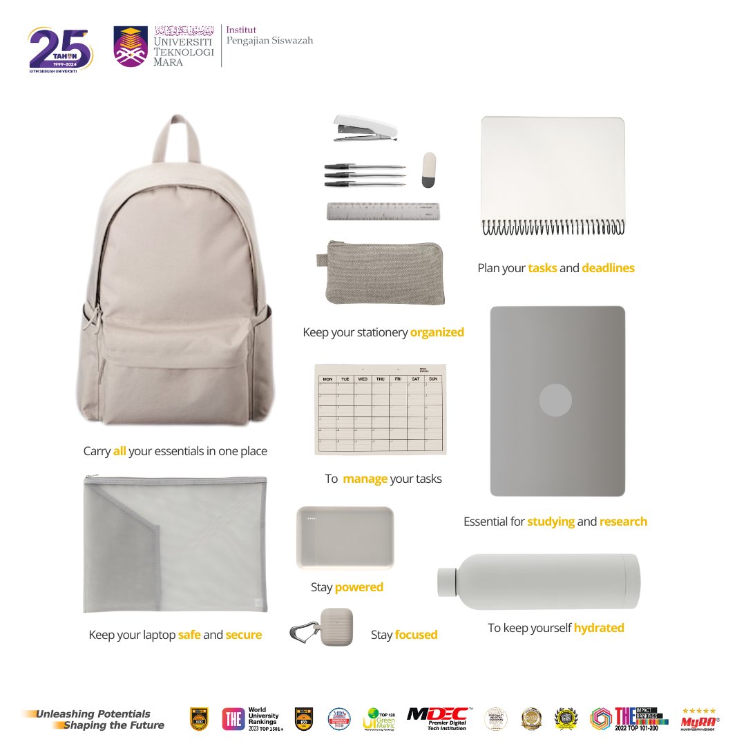 IPSisUiTM's tweet photo. What’s in your Post-grad Survival Kit? Equip yourself with the essentials for academic and personal success. What’s your go-to? Share your essentials in the comments below!
#UiTMDiHatiku #UiTM25Tahun #StudyInUiTM #PostGraduate #SurvivalKit https://t.co/JPtuw3sbTr