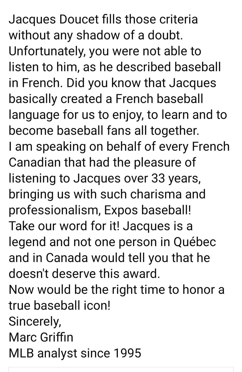 marcgriffinRDS's tweet photo. @baseballhall To the Ford Frick electorate

Criteria for selection is as follows: “Commitment to excellence, quality of broadcasting abilities, reverence within the game, popularity with fans, and recognition by peers.” https://t.co/WOGL1Z7rJb