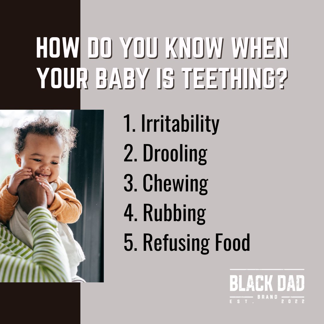 blackdadbrand's tweet image. Wondering if your baby is teething? 🤔 Check for these common signs to know for sure! #TeethingTips #BabyCare #InfantCare
