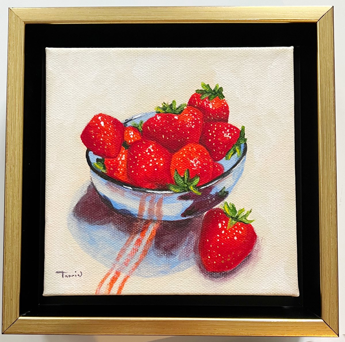 TorrieSmiley's tweet photo. New Painting~ Now available Framed!  Summer Strawberries 6" x 6" original painting framed in a gold floater frame by the artist.  Available for purchase at https://t.co/npbSsB9twt https://t.co/malNz9yUrQ