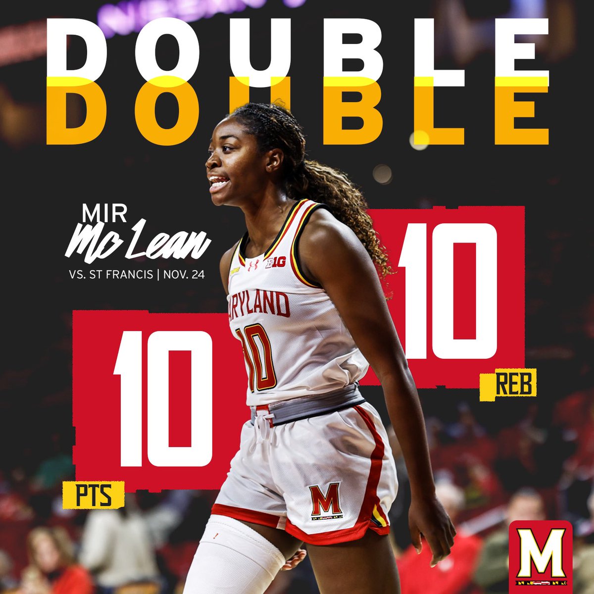 TerpsWBB's tweet image. . @MirMclean’s first double double as a Terp! 👏

#faMily 🐢