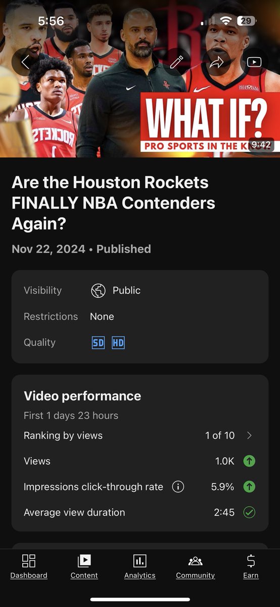 hsportsinthknow's tweet photo. First 1K viewer video- can’t say I’m surprised it’s about my Rockets lol. Thank yall so much for the support!! https://t.co/HPFthgloIG