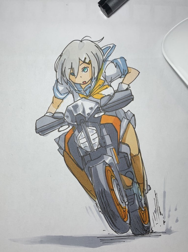 浜風(艦これ) 「なぜかバイク乗ってる 」|ひじからのイラスト