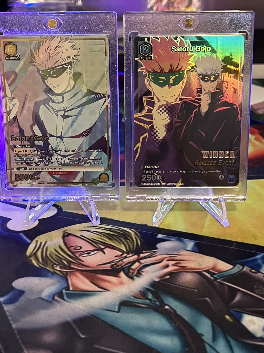 LitTylerr's tweet photo. Not a bad jjk release event if I say so myself. Got second place and pulled 2* Gojo https://t.co/LFug2IDf0V