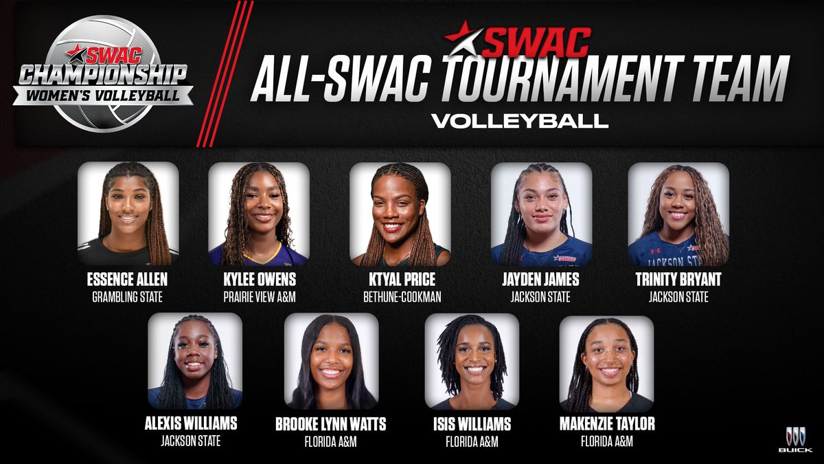 theswac's tweet image. 2024 SWAC Volleyball All-Tournament Team

@buick

#SWACVB | #BuildingChampionsForLife