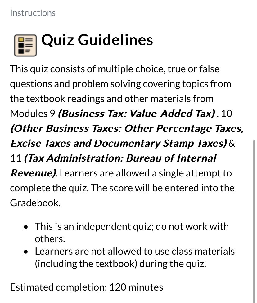 LF: taxation forte
task: answer taxation quiz
answer at 11:30am today 🙏🏼
Will send ppt
tags: commissioner, acad commissioner, business tax, taxation