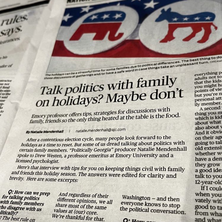 No Sunday “scaries” here, that’s because I made the paper! 🤩📰

Check out my interview, and its audio, below. 

It has tips on how to talk politics with family members on the other side of the aisle this #Thanksgiving. #gapol 

ajc.com/politics/shoul…