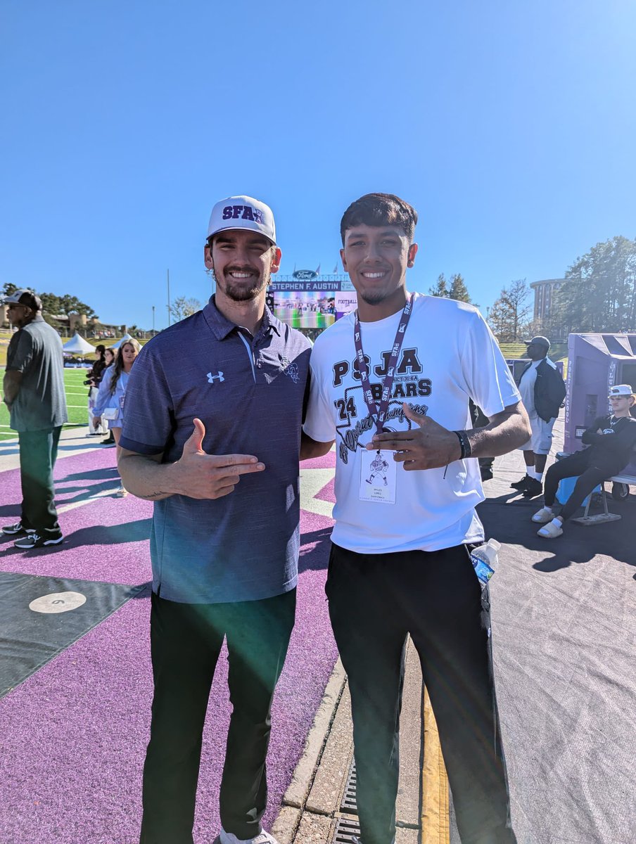 MylesLopez07's tweet photo. After a great conversation and visit with @CoachCamMckeon I am blessed to receive another opportunity from Stephen F. Austin University!! #Axeem  @ChrisRossSFA @CoachJMay @CoachCarthel @BrockBolfing @ParkerThune @BDammone @Rivals @247Sports https://t.co/OnwTG9mDGi