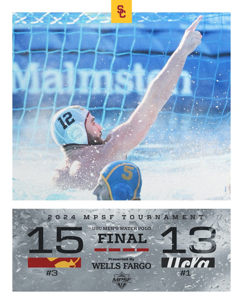 USCWaterPolo's tweet photo. Meet your 𝙏𝙃𝙍𝙀𝙀-𝙋𝙀𝘼𝙏 MPSF Champs!
The Trojans have snagged their 🎟 to a 2️⃣0️⃣th straight NCAA Tournament @
#FightOn ✌️𝗧𝗛𝗘 𝗣𝙇𝘼𝗖𝗘 𝗧𝗢 𝗕𝗘. https://t.co/izI0xw2rOe
