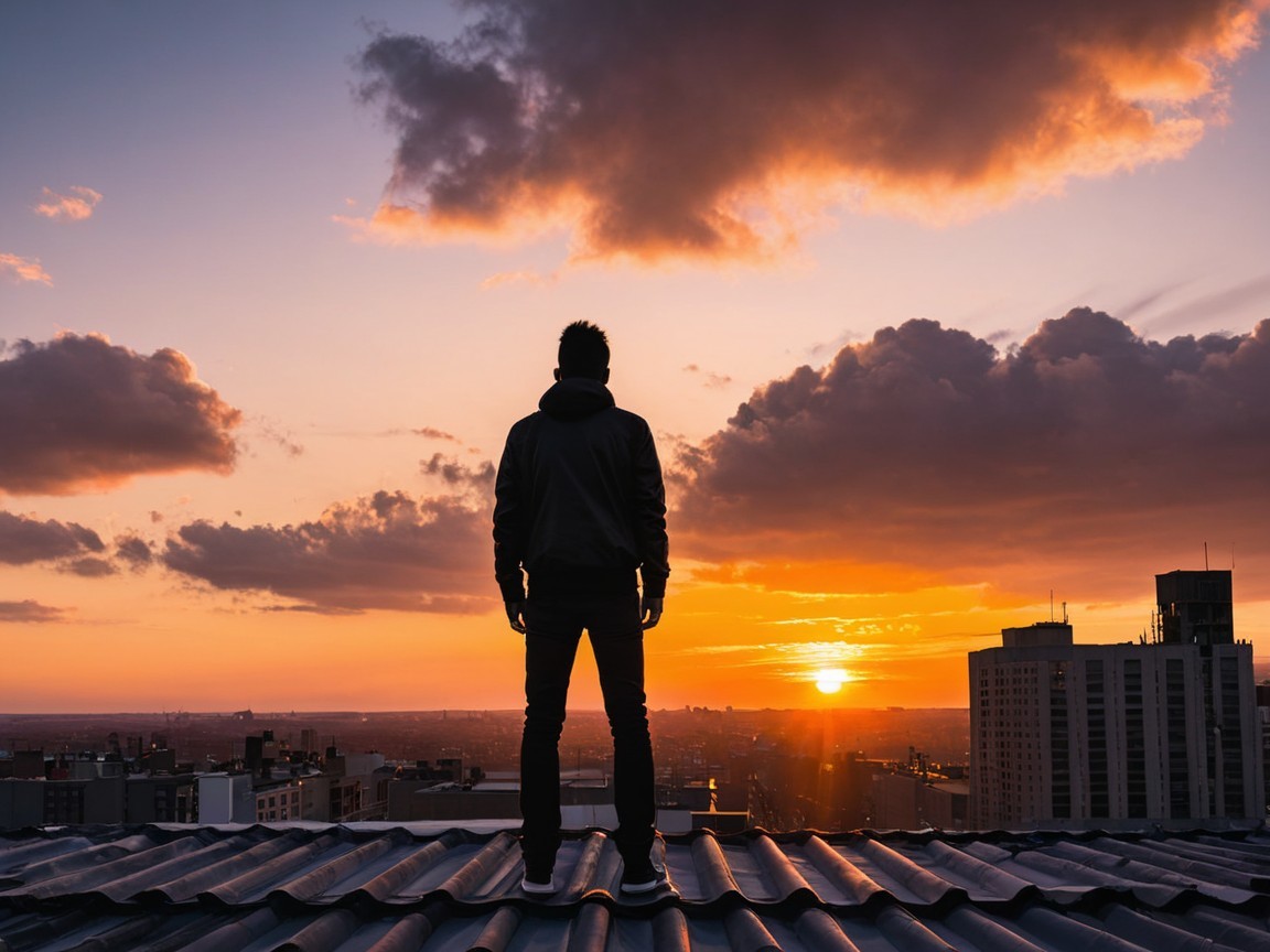 EmslhpDigital's tweet photo. Reflexão no telhado ao pôr do sol sobre a paisagem da quebrada e observando um pôr do sol vibrante que pinta o céu com tons quentes de laranja e roxo 👌

￼ https://t.co/yozN8Rusub