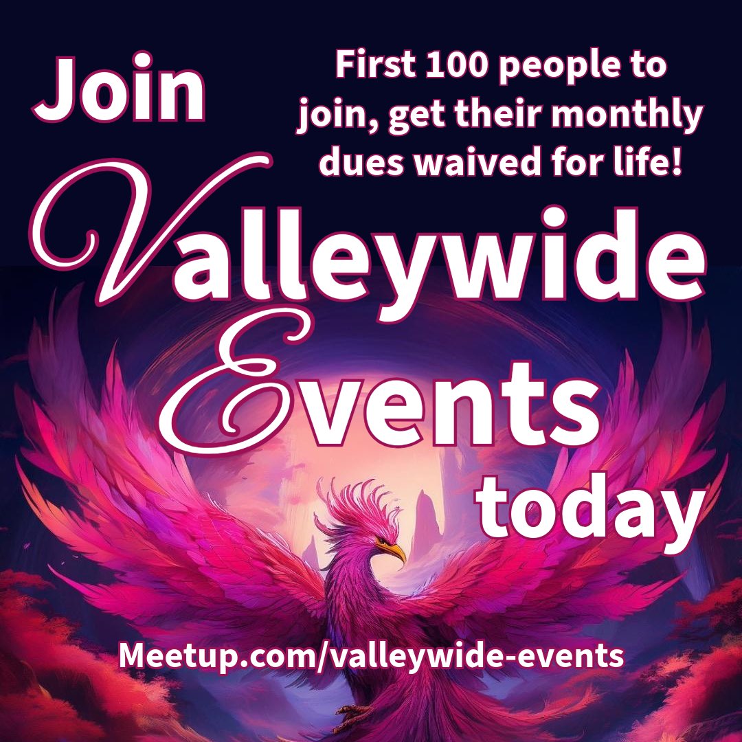 VwideEvents's tweet image. We’d love for you to join Valleywide Events, a brand new social group in &amp;amp; around Greater Phoenix! Providing 90+ events monthly all over The Valley. Always 9 events near you.
First 100 people to sign up get free membership!
Come meet your new best friends! meetup.com/valleywide-eve…