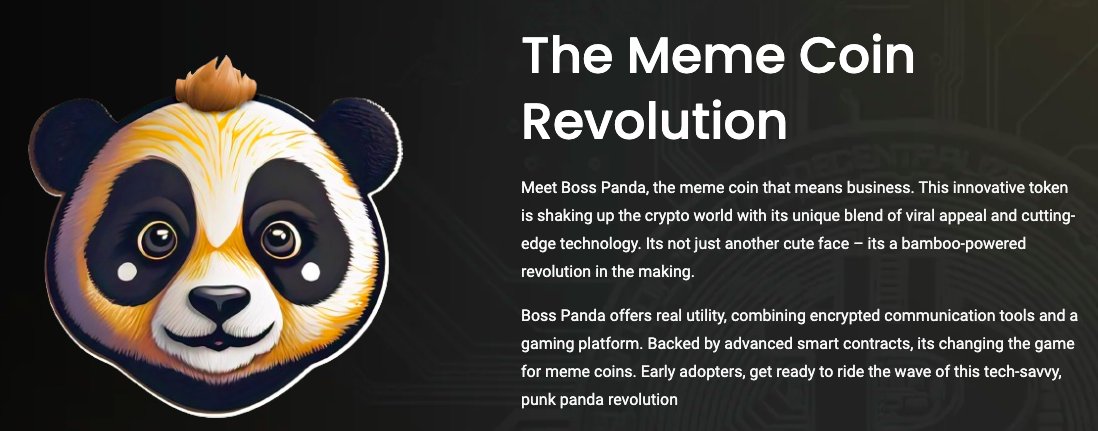 beginswithH's tweet photo. Meet #BossPanda a #memecoin with real utility
🎇JOIN THE PRESALE NOW🎇
➡️https://t.co/DwYJsfdf3V⬅️
#MemeCoinSeason #memecoins #memecoin1000x #MemecoinMagic https://t.co/vHp49utbM6