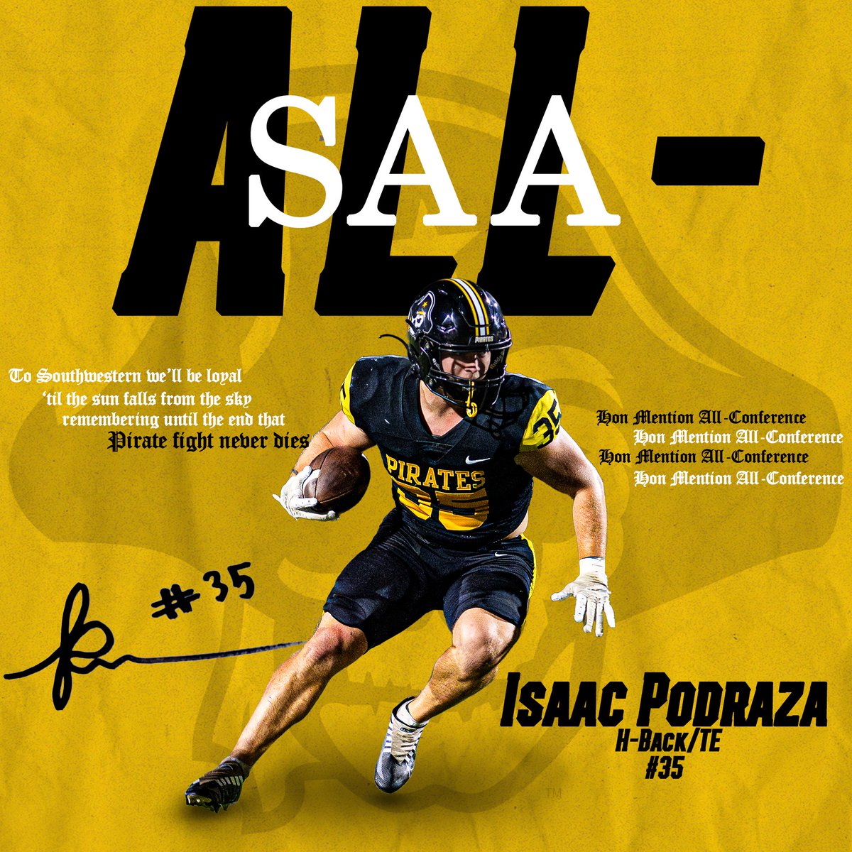 Southwestern FB (@supiratesfb) on Twitter photo Congratulations to our Honorable Mention All-Conference Players!! #GoPirates 🏴☠️<a href="/liamphelan56/">Liam Phelan</a> <a href="/Ch4rlieFournier/">Charlie Fournier</a> <a href="/IsaacPodraza/">Isaac "Bulldozer" Podraza</a> Congratulations to our Honorable Mention All-Conference Players!! #GoPirates 🏴☠️<a href="/liamphelan56/">Liam Phelan</a> <a href="/Ch4rlieFournier/">Charlie Fournier</a> <a href="/IsaacPodraza/">Isaac "Bulldozer" Podraza</a>