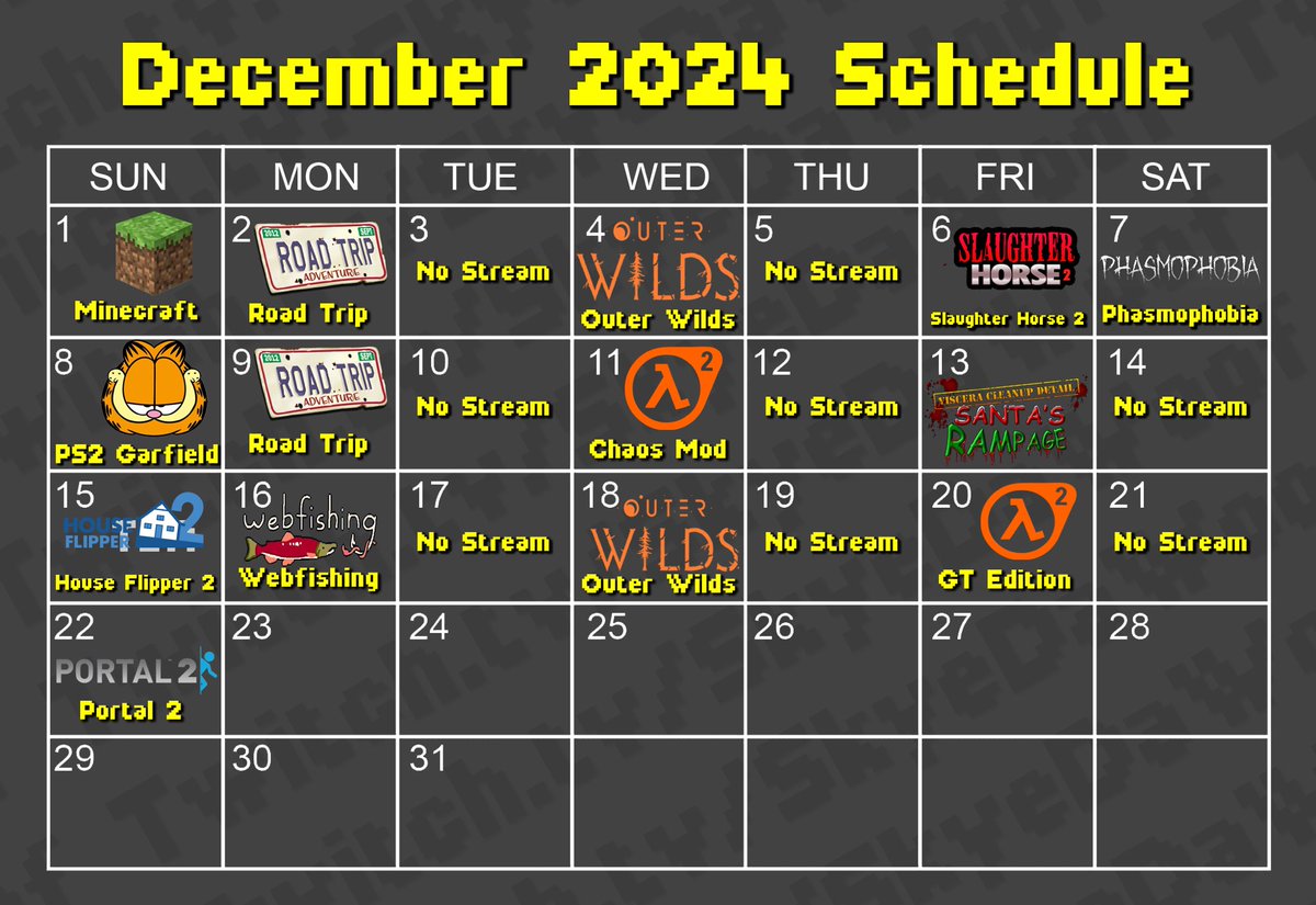 Skye’s Christmas Madness!

Over the course of 14 days in December i’ll be livestreaming a bunch of games on Twitch and doing a few collabs with awesome people while raising money for Gamers Outreach. It’s gonna be awesome
RTs Appreciated