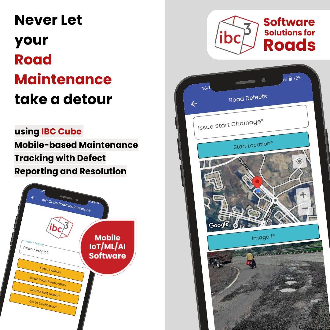 IbcCube's tweet image. Road Defects can disrupt any journey. With IBC Cube Mobile-based Maintenance Tracking, tackle road challenges easily! Report defects, track progress, and get real-time updates. 

Contact Ishani at ishani.mishra@ibccube.com.

#roadmaintenance #potholes #defectreporting