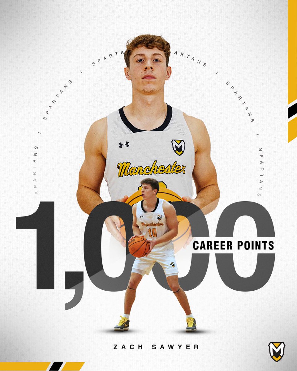 2adamseconomics's tweet image. Congratulations to Graduate Senior Guard Zach Sawyer (Columbus, OH) on becoming the 34th member in Manchester Men’s Basketball history to score 1,000 points! Sawyer scored 23 points in the win over Kalamazoo yesterday to boost his career total to 1,010 points 

#SpartanPride