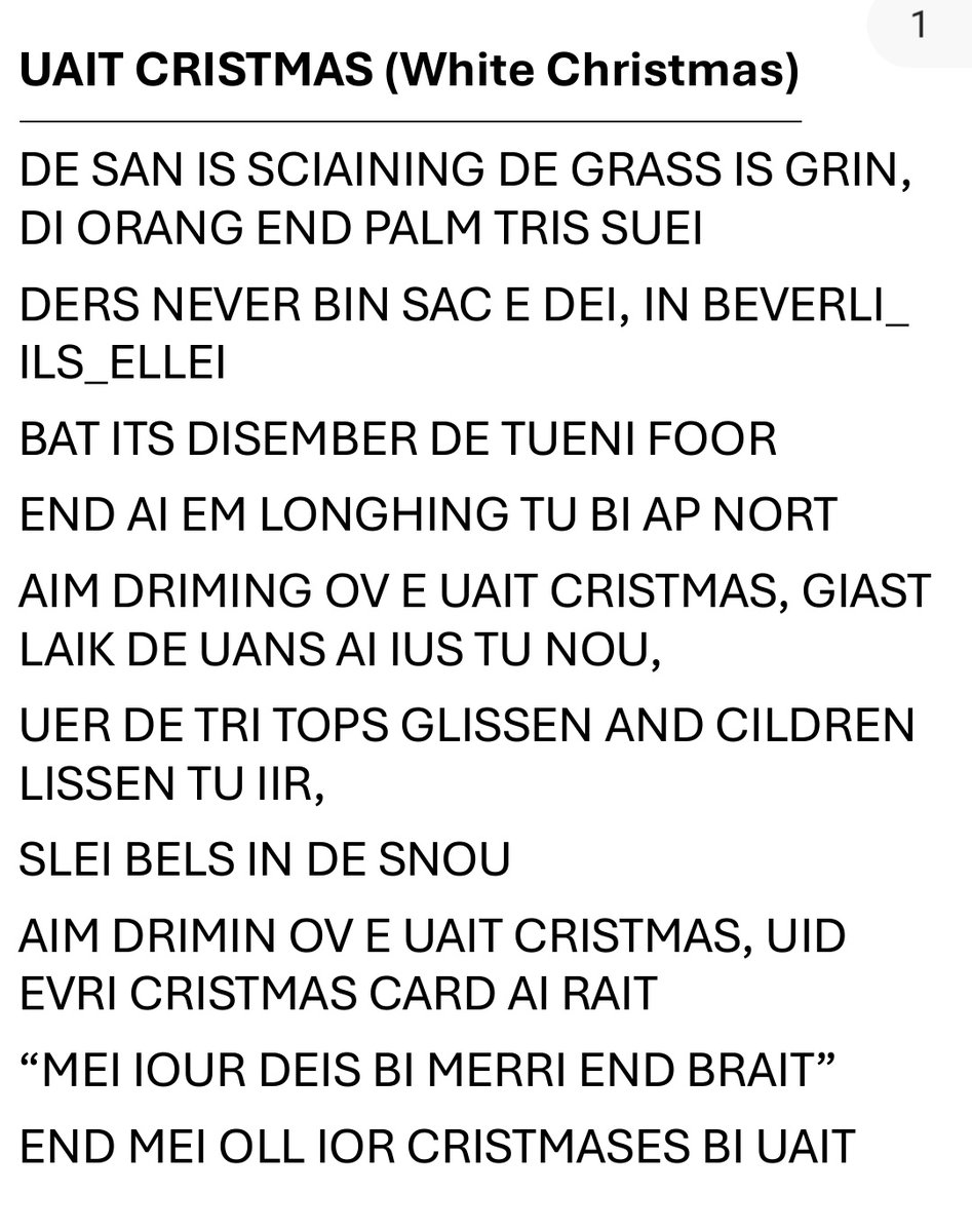 Mia mamma ha quasi 80 anni,fa parte di un coro amatoriale e oggi tutta contenta mi fa:

"Sai che sto studiando l'inglese perché a Natale canteremo White Christmas"

Il testo in inglese ⬇️