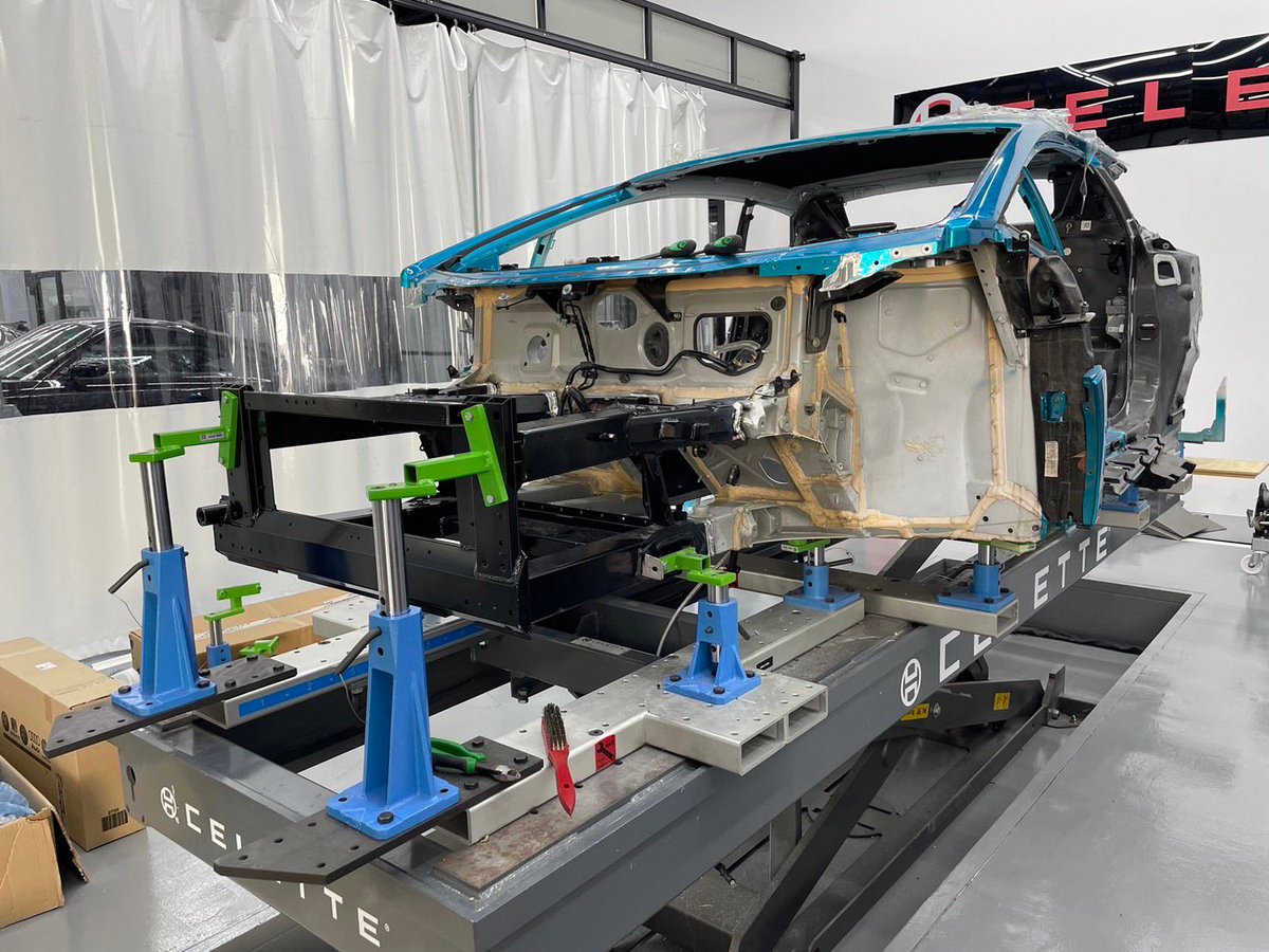 Celettegroup's tweet photo. #Lamborghini #Huracan STO is currently on a #Celette inground #framemachine to address significant front and rear collision damage. Using dedicated jigs specifically for this car, the jigs ensure replacement parts are precisely positioned. https://t.co/y28m66rwe6