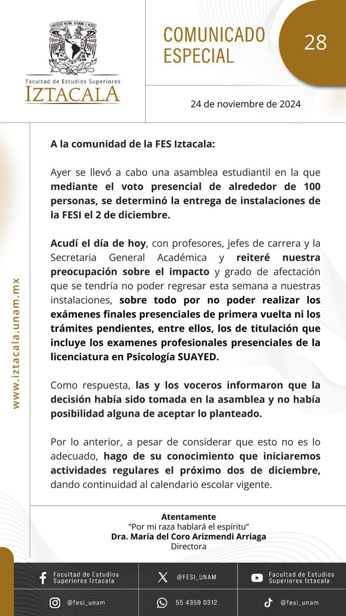 FESI_UNAM's tweet photo. #ComunicadoFESI #FESI #UNAM https://t.co/HenLJTZfj9