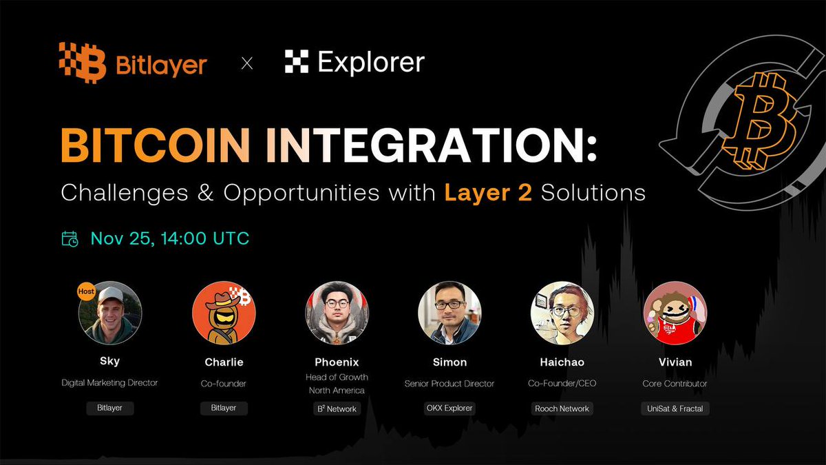 🔥Get Ready for an Electrifying AMA with @okxexplorer 📕Topic: BITCOIN  INTEGRATION-Challenges & Opportunities with Layer 2 Solutions ⌛️Date: Nov  25, 22:00 (GMT+8) 🔗Link: https://t.co/wsWhLGHHD8 🎙️Host: @blockchainsky_  🙋‍♂️Guests: @CharlieHusats ...