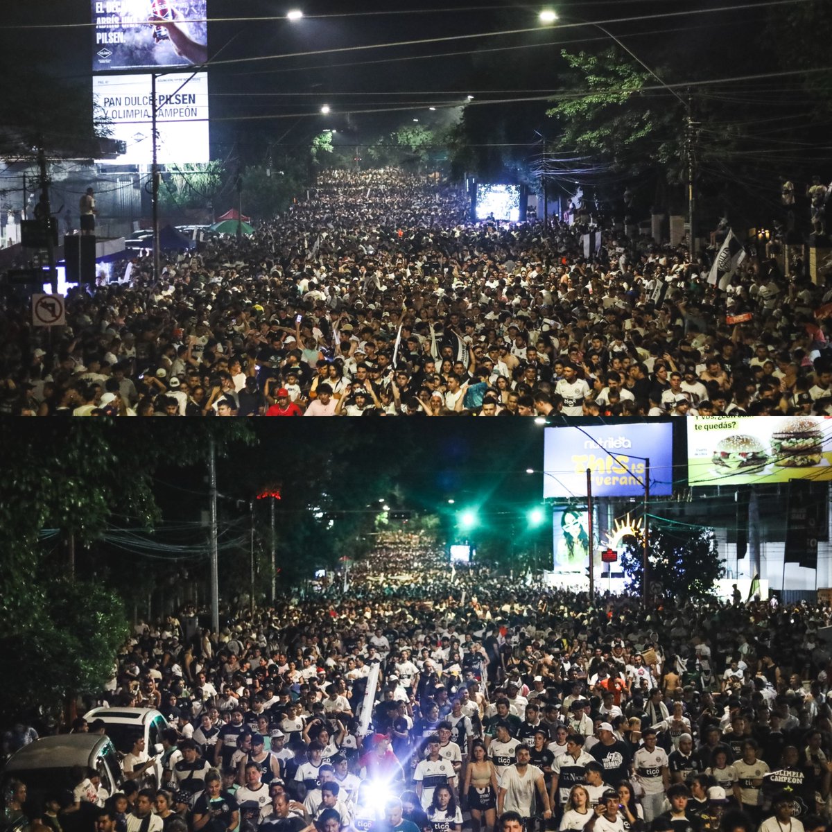 Qué locura esto. La hinchada de Olimpia copando la Avenida Mariscal López para celebrar la estrella local número 47 de su historia. 🤯🇵🇾