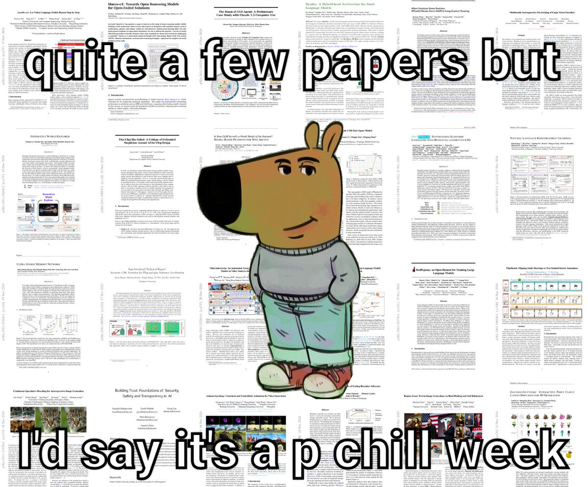 TheAITimeline's tweet image. 🚨This week’s top AI/ML research papers:

- LLaVA-o1
- Marco-o1
- The Dawn of GUI Agent
- Hymba
- When Precision Meets Position
- Multimodal Autoregressive Pre-training of Large Vision Encoders
- Generative World Explorer
- That Chip Has Sailed
- Is Your LLM Secretly a World…