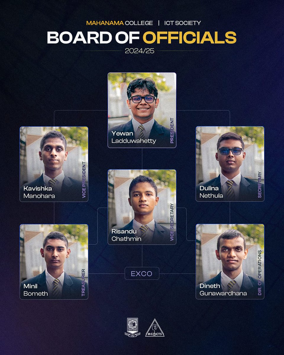 _mcicts_'s tweet photo. True leadership is not claimed; it’s proven through action.

We proudly introduce the newly appointed Board of Officials for the Information &amp; Communication Technology Society of Mahanama College for the term 2024/25. https://t.co/owU7UrH0Dr