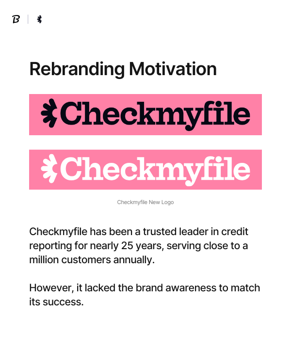 brandfetch's tweet image. @Checkmyfile  is changing the way we see credit scores. After 25 years of trusted service, it was time to break free from the &quot;sea of sameness&quot; in the finance industry. Let’s take a closer look at how this bold rebrand sets a new standard. 🌟 #CheckMyFile #RebrandJourney
