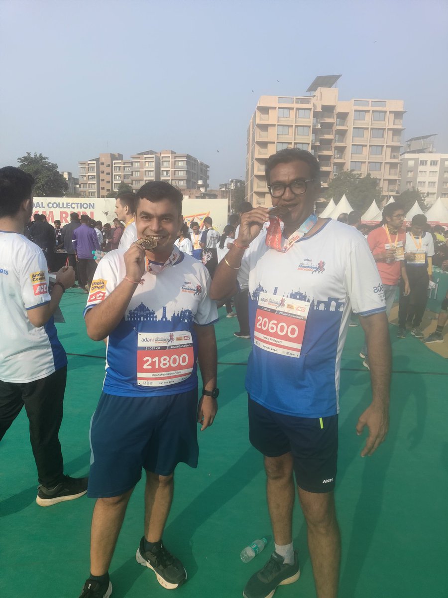 Thrilled to share that I’ve completed my first half marathon at the Adani Ahmedabad Marathon! 🏃‍♂️💪 It was an incredible journey of perseverance, dedication, and sheer determination. Grateful for the support and encouragement throughout this amazing experience! 🙏🎉"#AAM