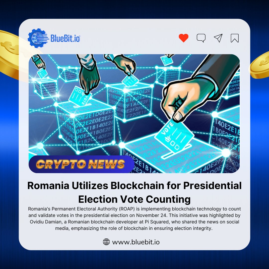 Bluebit_io's tweet photo. 🇷🇴 Romania Utilizes Blockchain for Presidential #Election Vote Counting.

#BlueBit #Exchange #BTC #ROAP
#Blockchain #Romania #ETH #STS https://t.co/OzRu4QTl5o