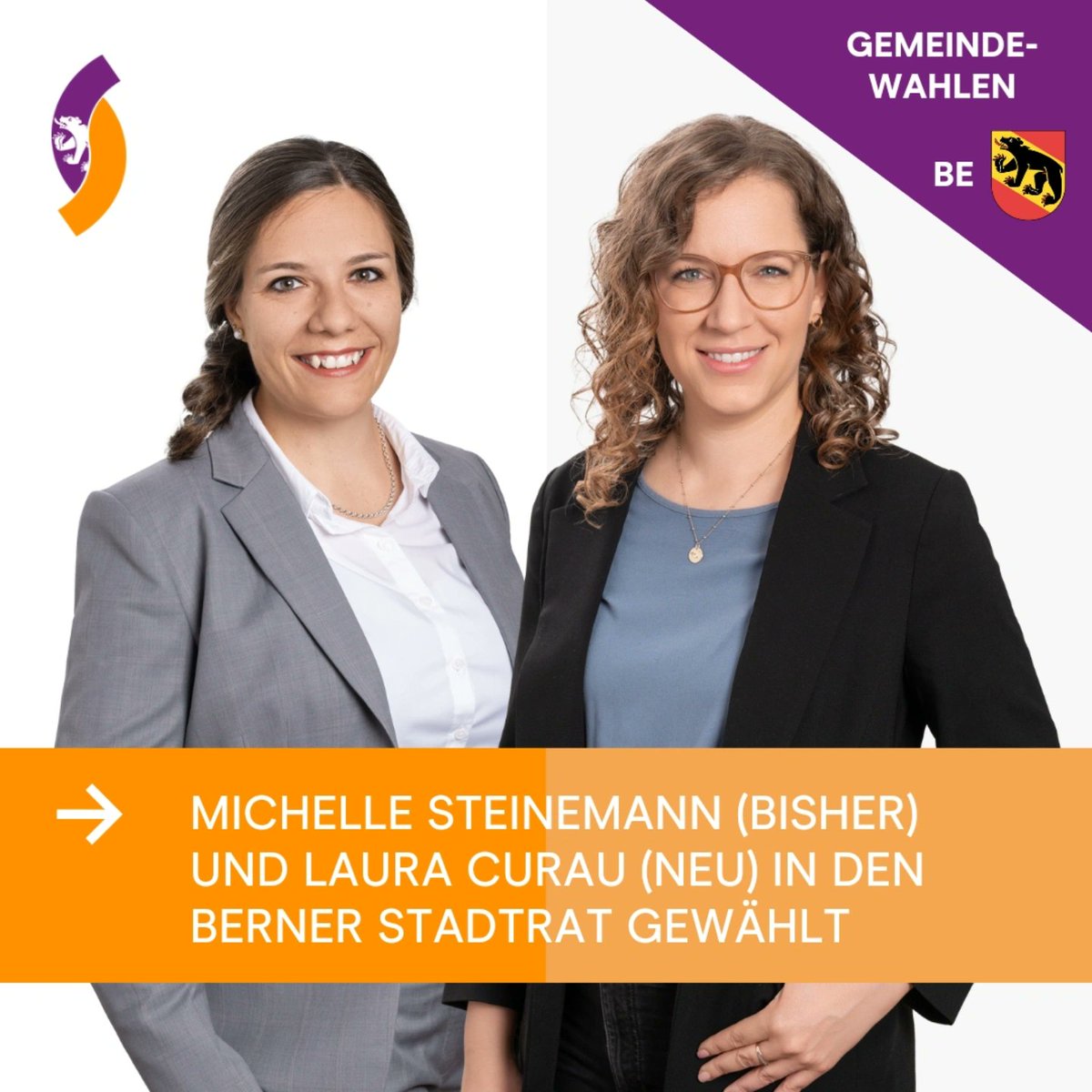Erfolg in der Stadt #Bern: Neben unserer bisherigen Stadträtin Michelle Steinemann wird neu auch Laura Curau für uns im Stadtberner Parlament sitzen. Herzliche Gratulation zur Wahl! 🎉💪 #DieJungeMitteBE