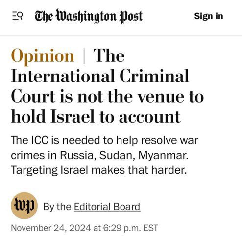 muhammadshehad2's tweet photo. Washington Post Editorial Board says the quiet part loud: the ICC is meant to only go after brown &amp; black people (&amp; Putin)

Human rights = Rights of the human whites
Rule-based international order = Western supremacy https://t.co/sAwRzxmE2F