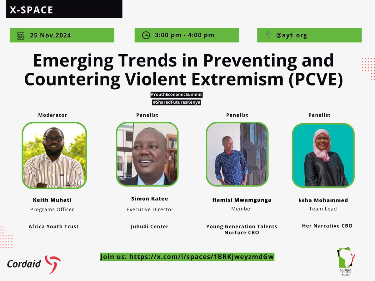 Discussing the trends of #PCVE with support from Cordaid and Africa Youth Trust Mombasa Office. <a href="/ZayedAward/">Zayed Award for Human Fraternity</a> <a href="/JUHUDIMSA/">JUHUDI</a> <a href="/WMutunga/">Dr Willy M Mutunga, Chief Justice, Kenya (2011-16)</a> <a href="/USAIDKenya/">USAID Kenya</a> <a href="/UKinKenya/">UK in Kenya 🇬🇧🇰🇪</a> <a href="/UzalendoI/">uzalendo Afrika Initiative</a> <a href="/IGAD_CEPCVE/">ICEPCVE</a> <a href="/NCTC_Kenya/">NCTC Kenya</a> <a href="/NCIC_Kenya/">NCIC Kenya</a> <a href="/ReinventKenya/">REINVENT Programme</a> <a href="/faithpavilion/">Faith Pavilion</a> <a href="/IGADPeace/">IGAD Peace and Security Division</a>