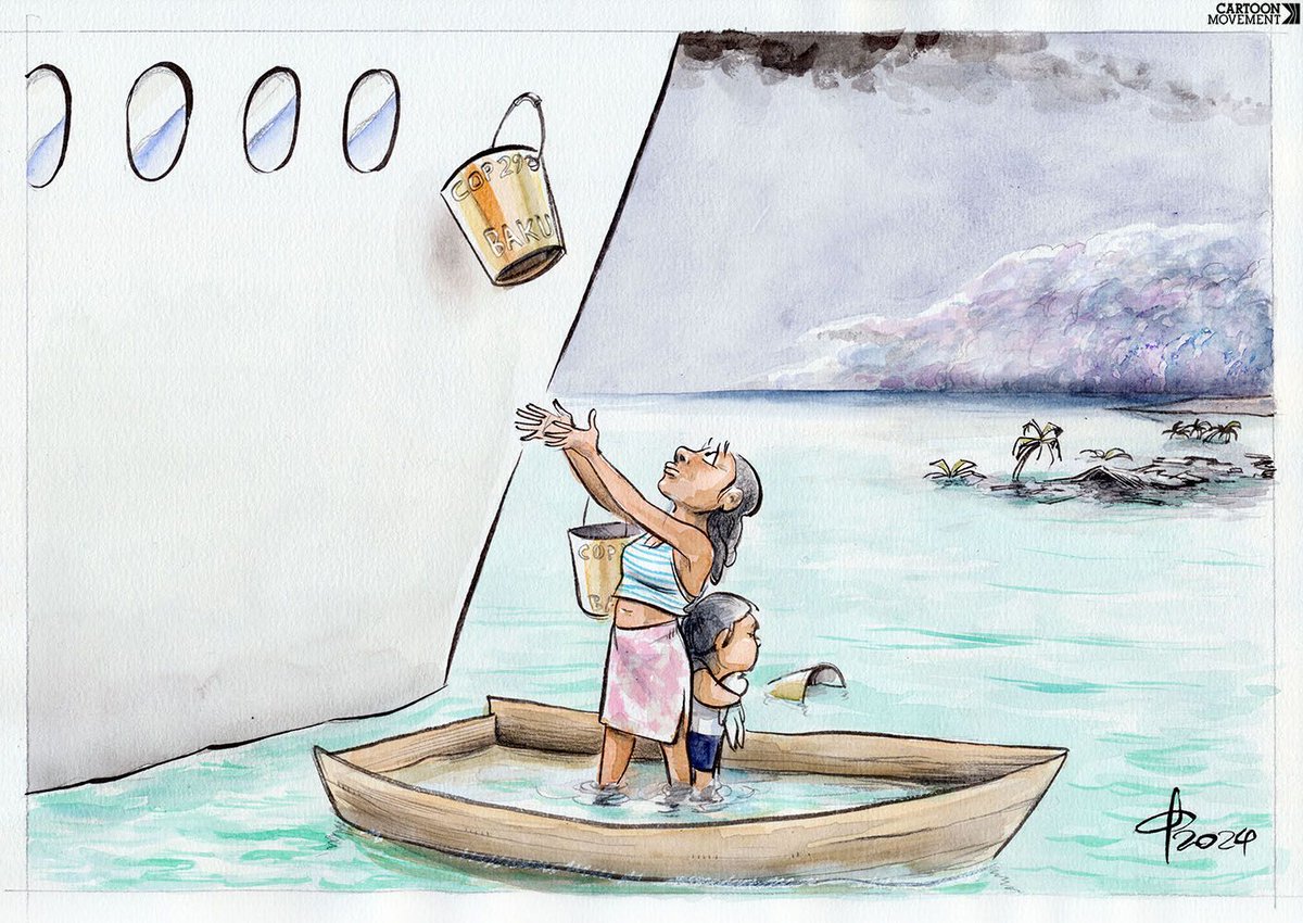 cartoonmovement's tweet photo. Richer countries have promised to raise their funding to help poorer countries fight climate change, but the developing world is saying this is 'too little, too late'. Today's cartoon by Paolo Calleri. Subscribe to our daily cartoon here: https://t.co/LQmfZG3QdY

#COP29 https://t.co/TuFFjW16v5