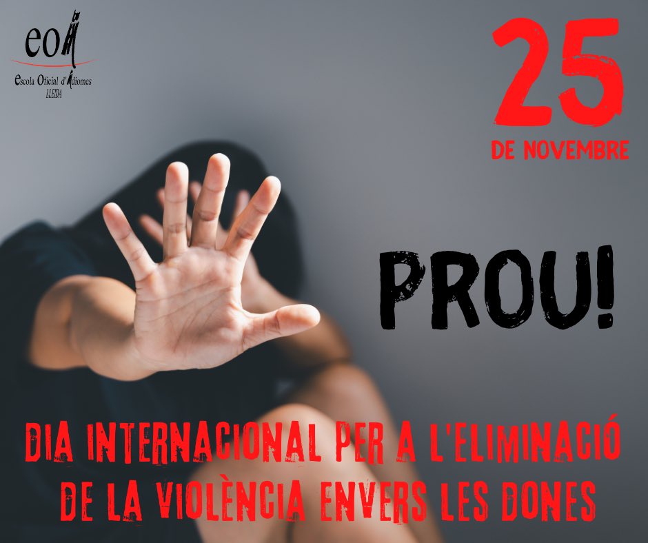 EOILleida's tweet photo. Dia internacional contra la violència envers les dones 🖐🏻
#EOILleida #25n #25novembre #diguesno https://t.co/dYvaz57PmE