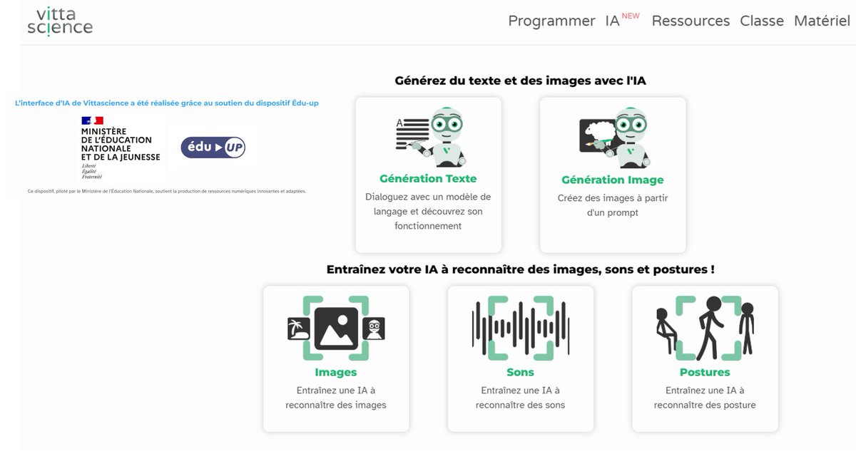 💻 A découvrir et à réinvestir : les modules pédagogiques d' #IA de <a href="/Vittascience/">Vittascience</a>
➡️ fr.vittascience.com/ia/
✅ Images &amp; Sons
✅ Postures pour créer des modèles
✅ Module pour explorer et visualiser la structure et le fonctionnement des réseaux de neurones
#EduUp @eduscol_SVT