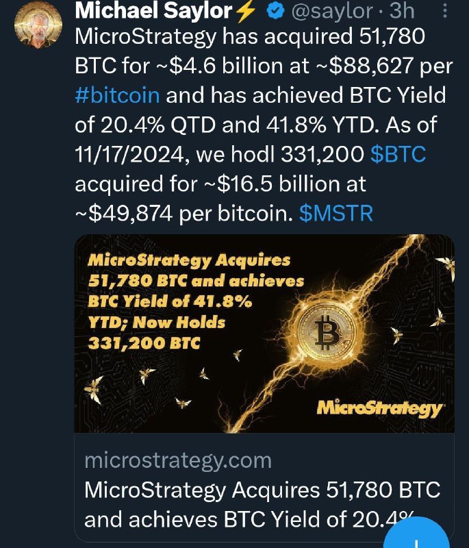 hadibraytehh's tweet photo. صباح الأناناس لأحلى ناس☀️
 
أعلنت شركة
 MicroStrategy
 أنها اشترت  مايقارب 51,780 حبة بيتكوين مقابل حوالي 4.6 مليار دولار بمعدل  88,627 دولارا لكل بيتكوين🔥 https://t.co/is5U0VWSpZ