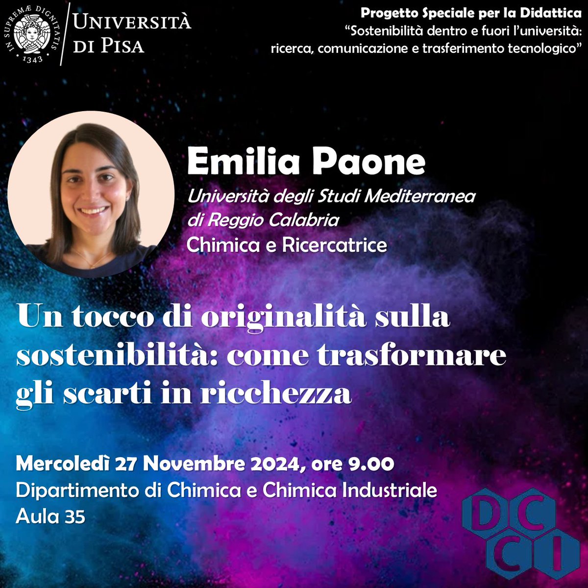 DCCI UniPisa (@chemunipi) on Twitter photo Nell’ambito del Progetto Speciale per la Didattica “Sostenibilità dentro e fuori l’università: ricerca, comunicazione e trasferimento tecnologico”, siamo lieti di ospitare <a href="/EmiPao90/">Emilia Paone</a>, Chimica e Ricercatrice RTDb a <a href="/UniRCMedi/">UniRC Mediterranea</a>!👇 Nell’ambito del Progetto Speciale per la Didattica “Sostenibilità dentro e fuori l’università: ricerca, comunicazione e trasferimento tecnologico”, siamo lieti di ospitare <a href="/EmiPao90/">Emilia Paone</a>, Chimica e Ricercatrice RTDb a <a href="/UniRCMedi/">UniRC Mediterranea</a>!👇