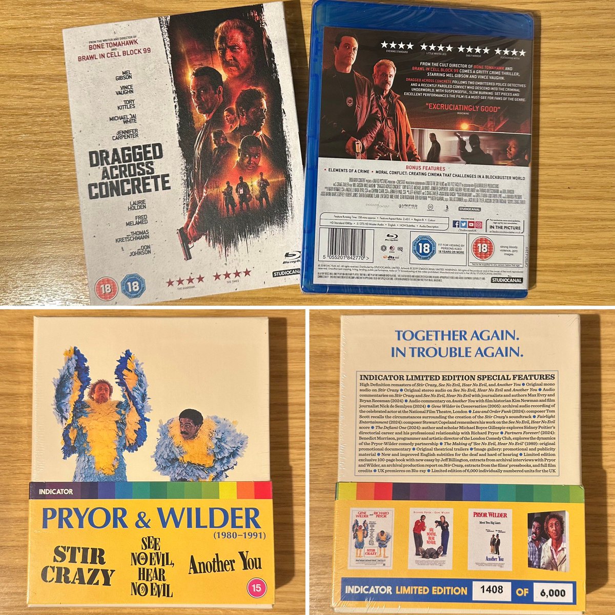 s77tux's tweet image. #LatestAdditions to my #BlurayCollection are #DraggedAcrossConcrete plus @indicatorseries’ limited edition Pryor &amp;amp; Wilder box with #StirCrazy, #SeeNoEvilHearNoEvil &amp;amp; #AnotherYou! “Oh God... I’ll be a hundred and sixty one when I get out.” #Bluray #PhysicalMedia #KeepDiscsAlive