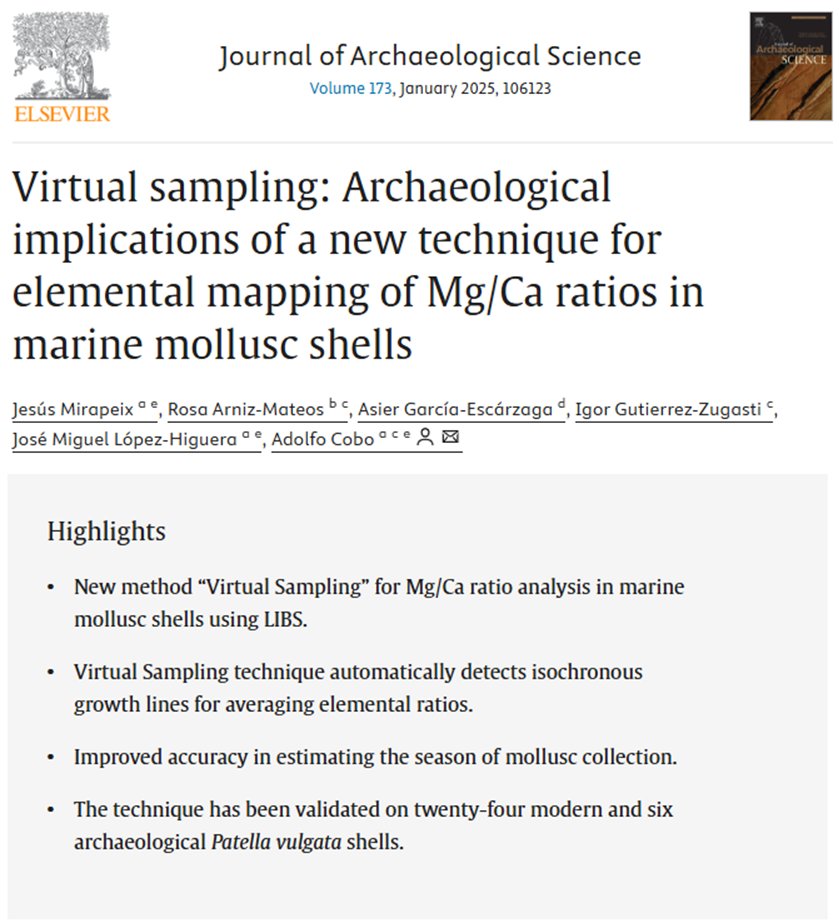 asierge's tweet image. 📢 New OA Paper led by @jmmirapeix and @AdolfoCoboUC, with significant implications for enhancing the accuracy of estimating the season of mollusc collection using LIBS.
🔗➡️ doi.org/10.1016/j.jas.…
Thanks to @unican @GIF_unican @Prehistoria_UAB @ICTA_UAB @IIIPC_Cantabria