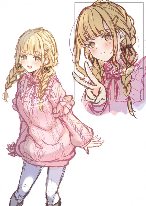 ピンクニット&白タイツことねWIP 
