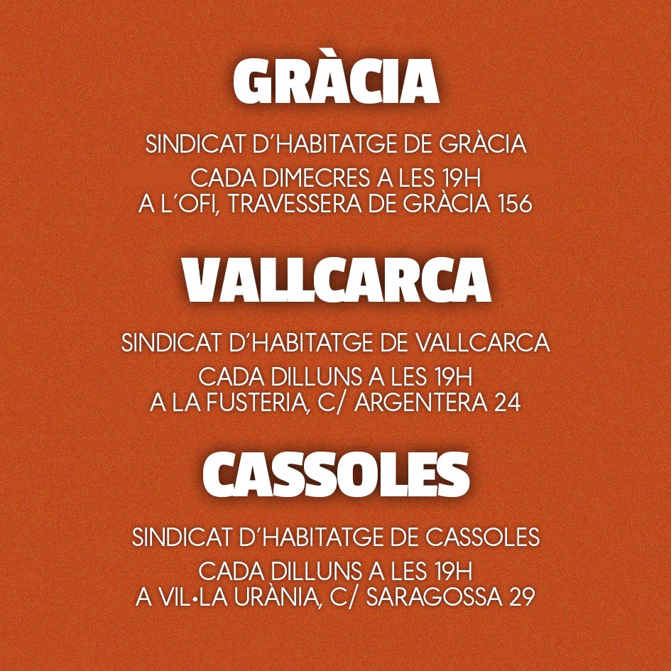 ❤️‍🔥Després de la manifestació històrica del #23N, ha arribat l'hora d'organitzar-se: apropa't i participa en el teu sindicat d'habitatge més proper!⬇️

#LesVeïnesOrganitzadesGuanyem 
#ForçaSindicat 
#Gràcia #Vallcarca #Cassoles