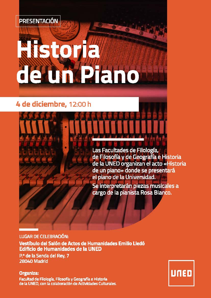 El 4 de diciembre <a href="/UNEDfilosofia/">UNEDfilosofia</a>, Geografía e Historia y nosotros presentamos la historia de nuestro piano. El acto solo podrá seguirse presencialmente.