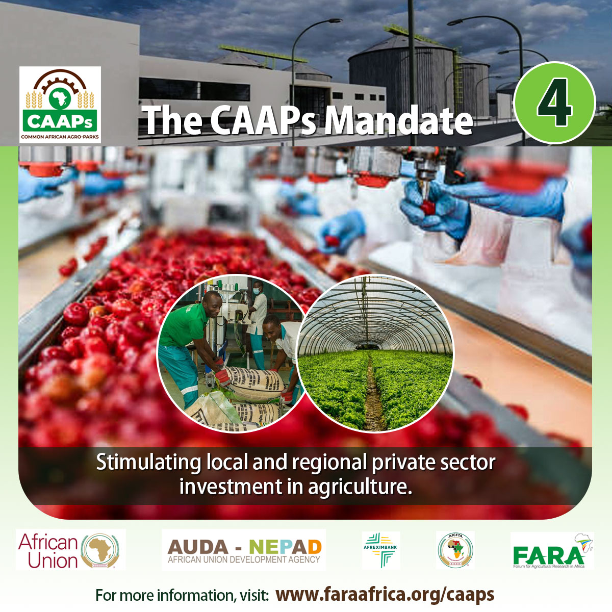 FARAinfo's tweet photo. Common African Agro-Parks #CAAPs are revolutionizing agriculture across Africa with 5 agro-industrial zones.

By boosting key crops, enhancing trade, and creating jobs, #CAAPs are driving growth and reducing import reliance for a prosperous Africa.

🔗 https://t.co/t8zurxDeAz https://t.co/9N7Gu9cdlf