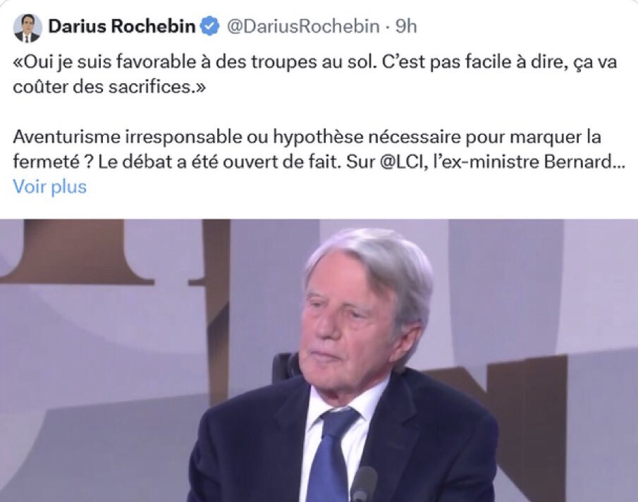 #Kouchner, pantin de l’impérialisme US…réclame le sang de la jeunesse militaire française, lui qui a refusé de porter plainte contre le PÉDOCRIMINEL Olivier Duhamel qui violait son fils.

Rappel : “Bernard Kouchner a couvert un trafic d’organes au Kosovo.” Colonel Jacques Hogard