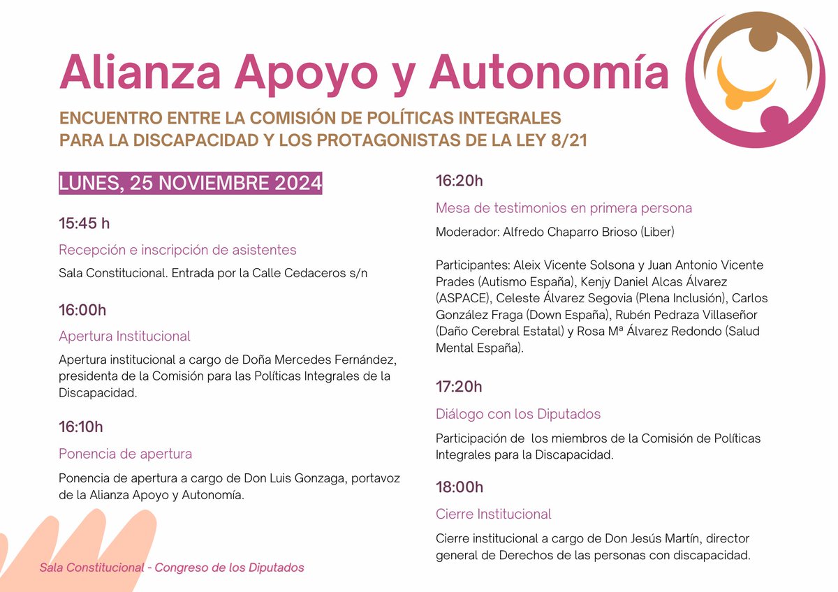 AsociacionLiber's tweet photo. 📅Esta tarde es el Encuentro entre la Comisión de políticas integrales para la #discapacidad y los protagonistas Ley 8/2021

➡️Organizado por #AlianzaApoyoyAutonomía: 11 entidades defensoras de los derechos de las personas con discapacidad, @AsociacionLiber como portavoz https://t.co/7qxqYCbjL6
