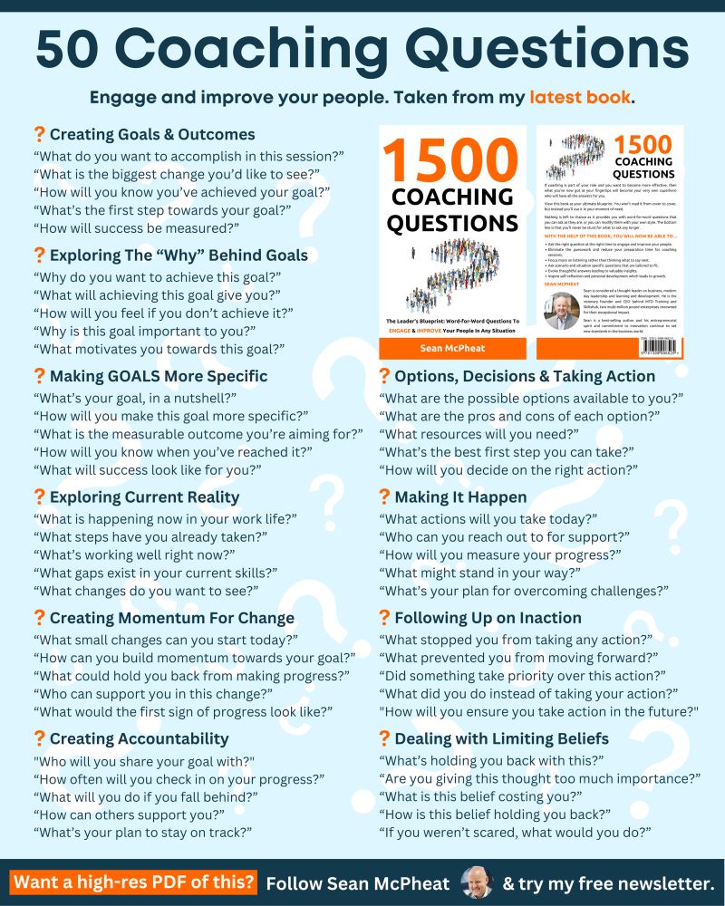 A great coach doesn't give answers... They ask the right questions! 

My new book '1500 Coaching Questions' has just launched on Amazon today! Get your copy here: amzn.eu/d/azqhMxS

♻️ Please share this to let others know, 
it might make a fantastic stocking filler 
for