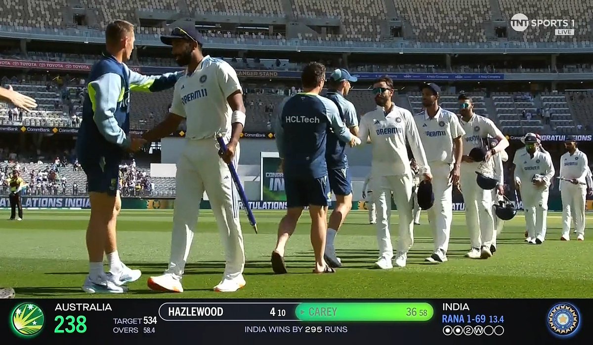 RichKettle07's tweet photo. A Massive 🤯 295 Runs Victory by Team India 🇮🇳 at Perth to start BGT 2024-25

After being all out for just 150 in 1st innings and now winning the Test Match by 295 Runs, that's the Greatest Test Victory for Team India in Australia 👏🏻

#INDvsAUS #INDvAUS 
#IPLAuction2025 https://t.co/z3c6D3gc57