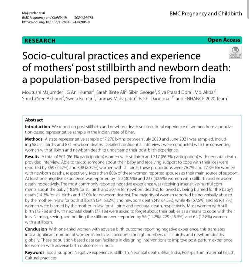 Rakhi (@rakhidandona) on Twitter photo One-third of mothers report negative experiences post an adverse birth outcome. Read our paper here - link.springer.com/content/pdf/10…
@ISAStillbirth <a href="/TanmayMahapat13/">Dr Tanmay Mahapatra</a> One-third of mothers report negative experiences post an adverse birth outcome. Read our paper here - link.springer.com/content/pdf/10…
@ISAStillbirth <a href="/TanmayMahapat13/">Dr Tanmay Mahapatra</a>