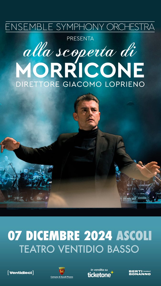 Sabato 7 dicembre alle ore 21.00 presso il Teatro Ventidio Basso, Ensemble Symphony Orchestra presenta "Alla scoperta di Morricone", il nuovo spettacolo dell'orchestra sinfonica diretto da Giacomo Loprieno.

facebook.com/ascolipiceno/p…